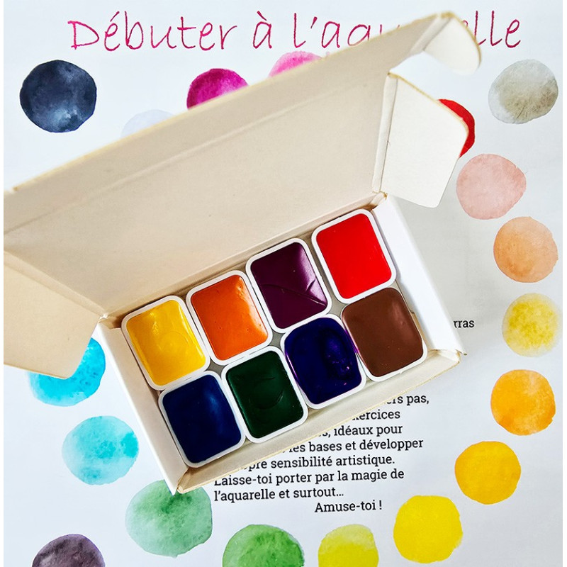 Kit "Débuter à l'aquarelle" 8 quart de godets