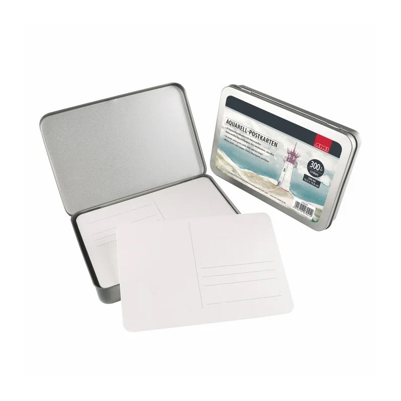 Cartes postales aquarelle  – 300 g/m² + boite en métal