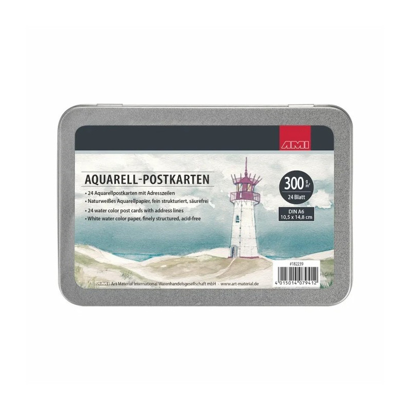 Cartes postales aquarelle  – 300 g/m² + boite en métal